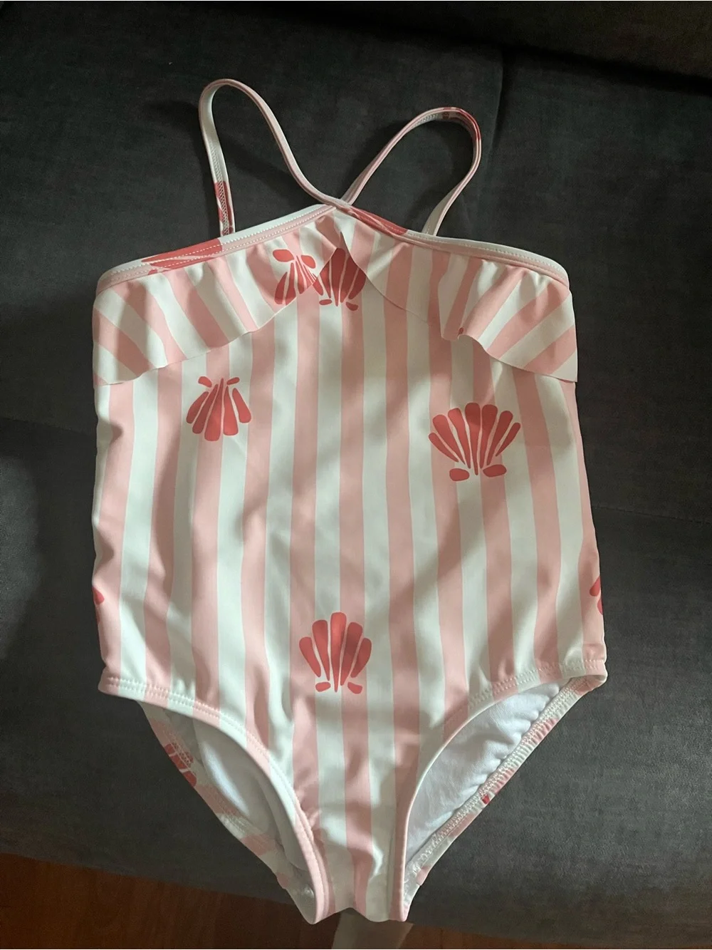 Carter's Peach/Coral & White Striped Shell Print One-Piece Swimsuit
